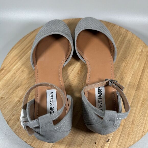 S Steve Madden Maia Gray Fabric Flats Size 9.5 Ankle Strap Shoes‎ NEW - Picture 5 of 7
